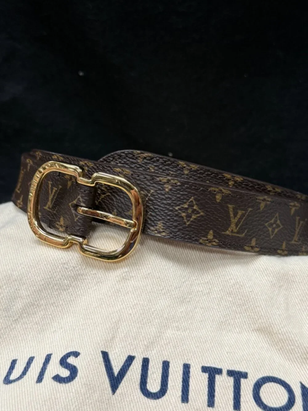Louis Vuitton Monogram Mini Belt M9584 Brown Canvas Gold Buckle 80/32 Women